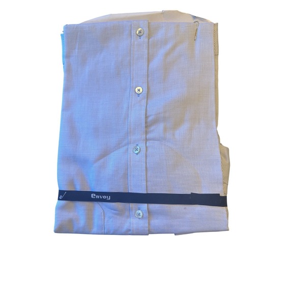 Envoy Mens Classic Fit Dress Shirt 17" Collar Long Sleeve Checkered Blue‎ - Picture 6 of 6